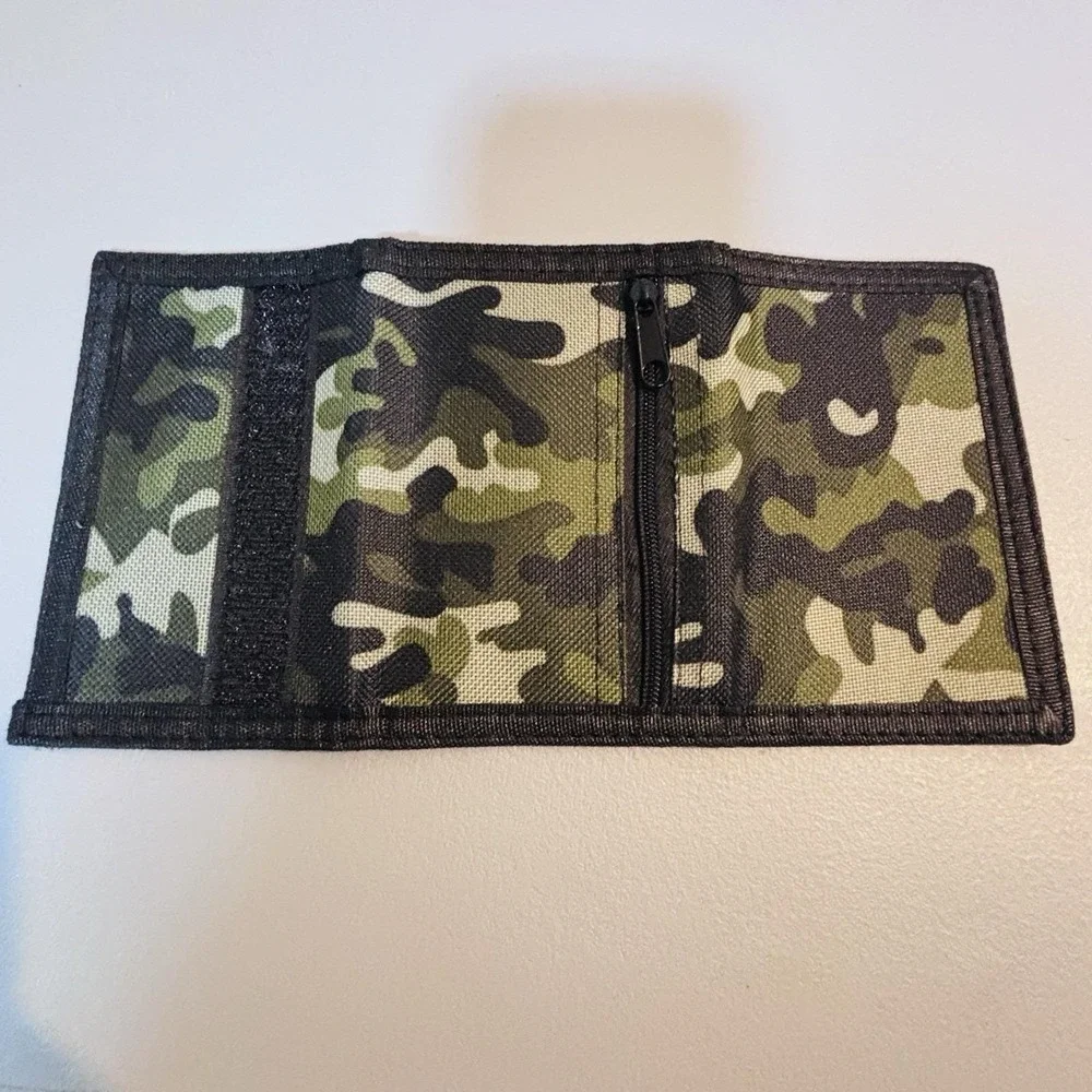 Camouflage Hook And Loop Tri-fold Wallet Zip ID Credit Card Keychain Men Boys